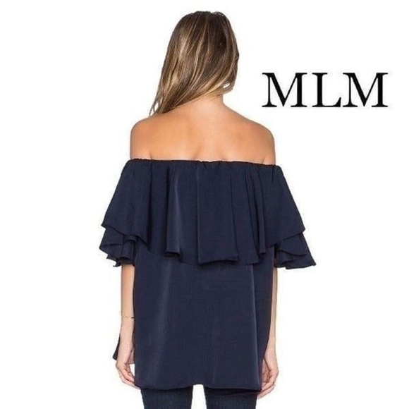 MLM Maison Off The Shoulder Blouse Top Navy Heritage Prep Preppy Resortwear Cute - Picture 10 of 10